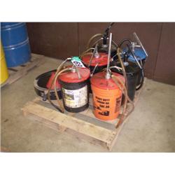 PALLET OF 5 GALLON OIL BUCKETS W/ PUMPS
