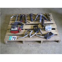 PALLET OF GREASE GUNS, FUEL METERS