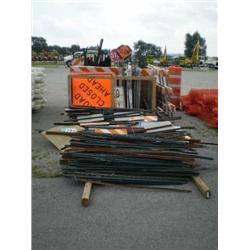 QUANTITY OF ROAD CONSTRUCTION SIGNS, STEEL POST, & BARREL BARRICADES