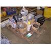 Image 1 : PALLET OF MISC PAINT, PAINT ROLLERS, TOWEL DISPENSER