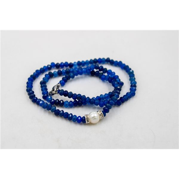 #131-NATURAL BLUE JADE , PEARL NECKLACE 18"/4-8MM