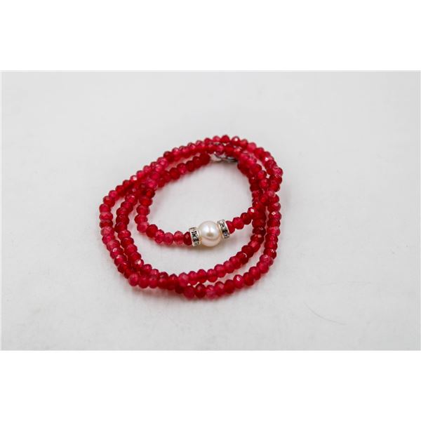 #127-NATURAL RED JADE ,PEARL NECKLACE 18 /4-8MM