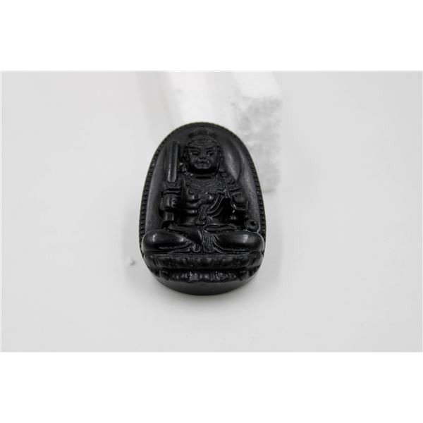 #159-NATURAL BLACK OBSIDIAN BUDDHIST PENDANT