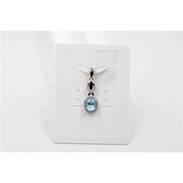 #253-NATURAL SKY BLUE TOPAZ & CZ PENDANT