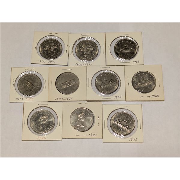 10 VARIOUS OLD CANADA NICKEL $1 DOLLAR COINS