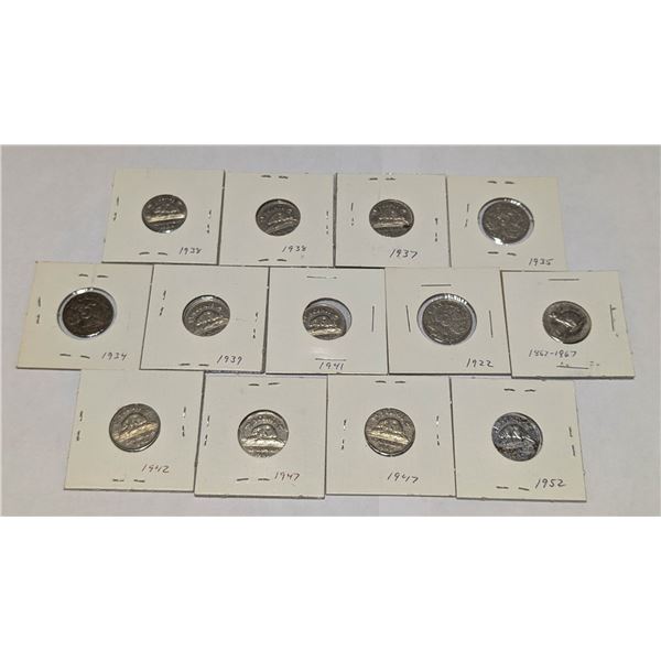 1922-1967 LOT OF OLD CANADA 5 CENTS COINS