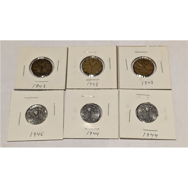 LOT OF 6 WWII CANADA "V" VICTORY NICKELS
