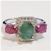 Image 1 : JP1066-166 SILVER EMERALD RUBY RING