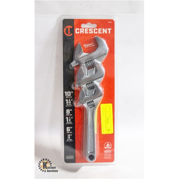 3 PIECE 10" 8" 6" SIZE CRESCENT WRENCH SET