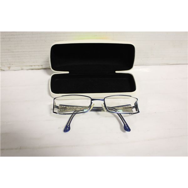 PAIR OF METALLIC BLUE FRAMED GLASSES IN