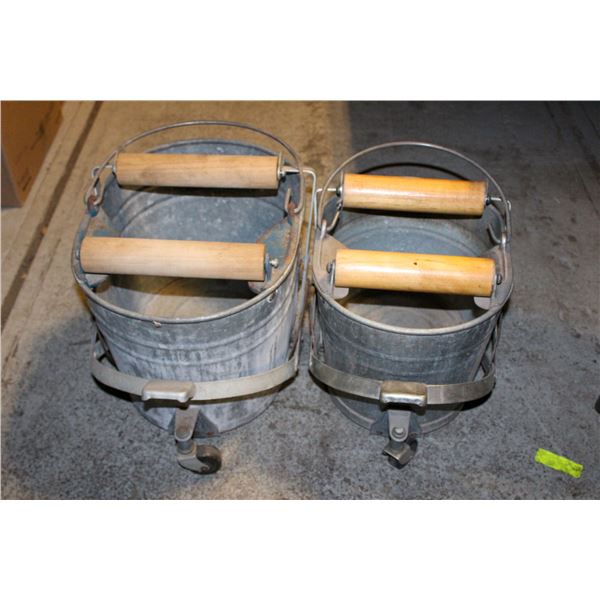 TWO GALVANIZED STEEL "WHITE" BRAND MOP BUCKETS