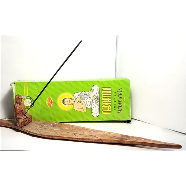 4)  WOODEN LEAF SHAPED INCENSE BURNER WITH A