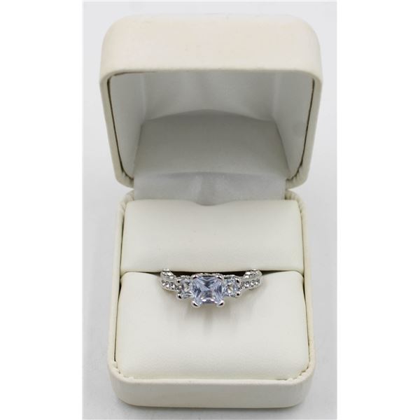 BEBOLD CZ SOLITAIRE PLATINUM PLATED SQUARE SHAPED