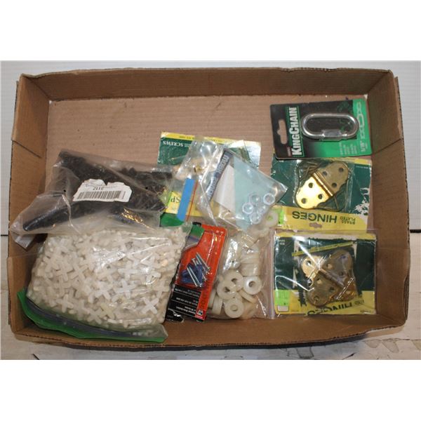 BRASS HASP, HINGES, TILE SPACES, GATE HINGES, ETC