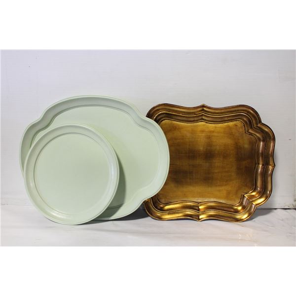 SERVE TRAYS, 2 MINT 1 BRASS LAQURE 3 PC