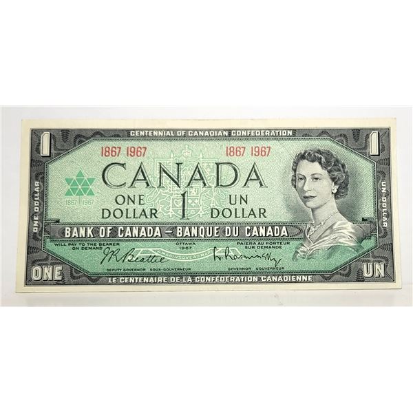9)  CANADIAN 1967 $1.00 UNCIRCULATED BANKNOTE,