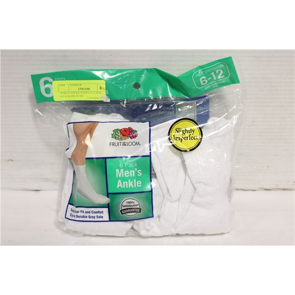 ANKLE SOCKS WHITE 6-12 SIZE 6-PACK FRUIT OF