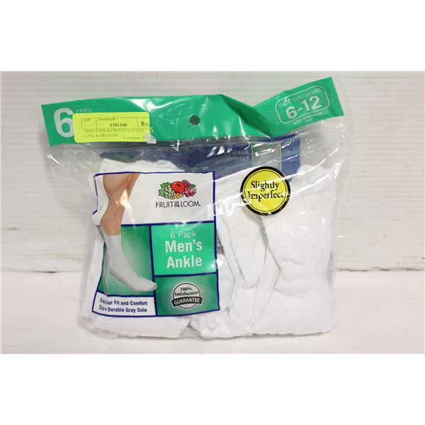 ANKLE SOCKS WHITE 6-12 SIZE 6-PACK FRUIT OF