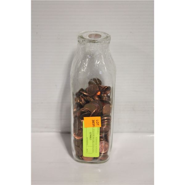VINTAGE CREAM BOTTLE W/ ESTATE PENNIES