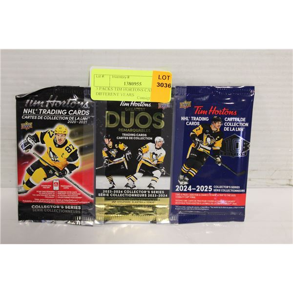 3 PACKS TIM HORTONS CARDS 3 DIFFERENT YEARS