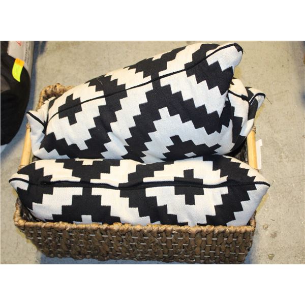 2 NAVAJO JUTE THROW PILLOWS W/RATTAN