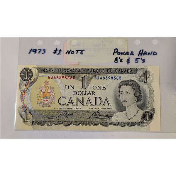 1973 CANADA $1 NOTE BAA8598585 CROW/BOUEY