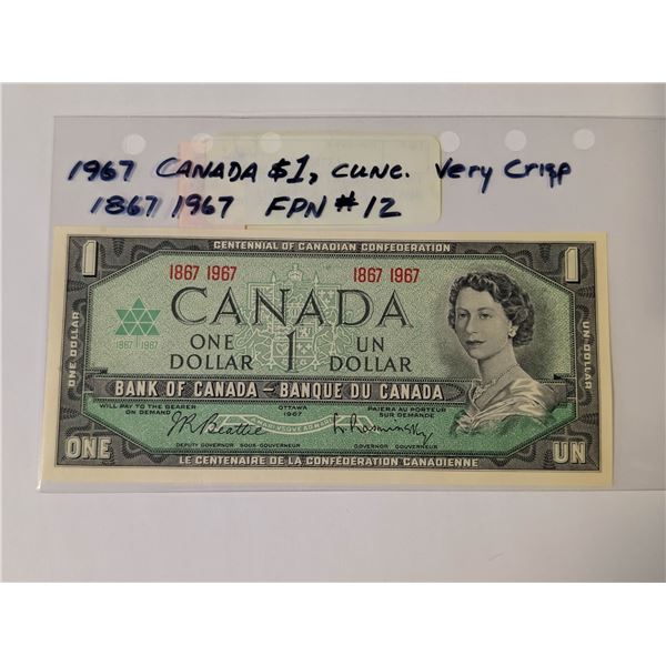 1967 CANADA $1 NOTES UNC BEATTIE/RAMINSKY FPN#12
