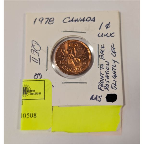 1978 MINT CANADA 1C QUEEN ELIZABETH 2 (FRONT TO