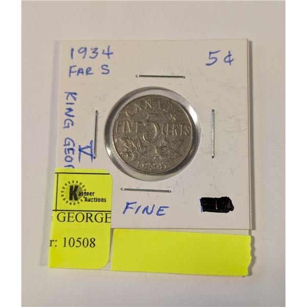 1934 FINE CANADA 5C KING GEORGE V