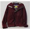 RAIN JACKET RED, WOMENS SZ MED, ZIPPED-UP, W. HOOD