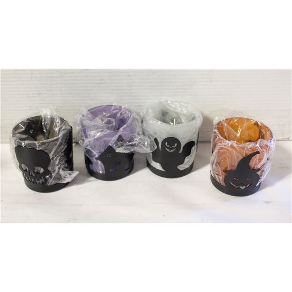 SET OF 4 VINTAGE CANDLE HOLDERS METAL HALLOWEEN