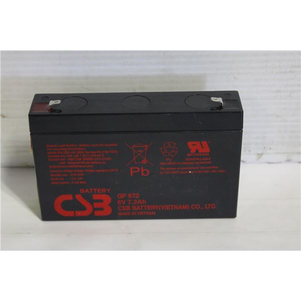 CSB SEALED LEAD ACID BATTERY 6V 7.2A NEW