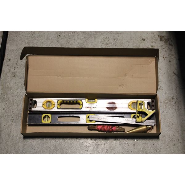 2 LEVEL BRASS PLUMB BOB & COMBINATION SQUARE
