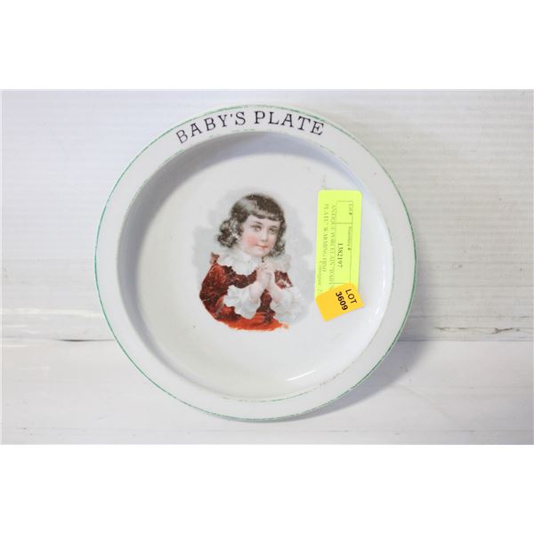 ANTIQUE PORCELAIN "BABY'S PLATE" WARMING DISH