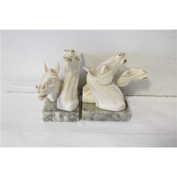 PAIR OF ALABASTER HORSE HEAD BOOKENDS