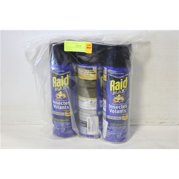 3 CANS OF INSECT KILLER SPRAY RAID MAX