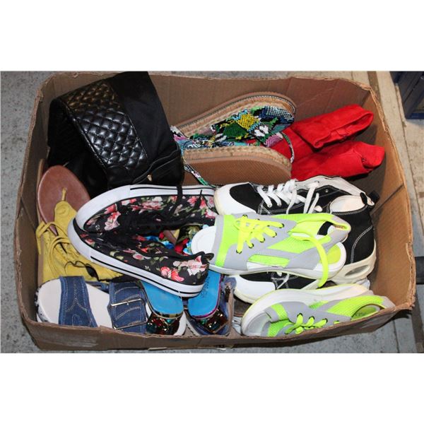 LARGE BOX OF LADIES SHOES AND BOOTS FITS SZ 9-10