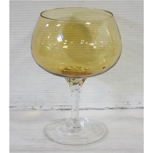 VINTAGE EMPOLI AMBER GLASS COMPOTE- 9.5" TALL