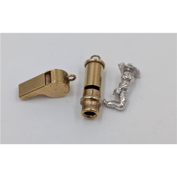 3 VINTAGE CHARMS, BOOKWORM & 2 WHISTLES