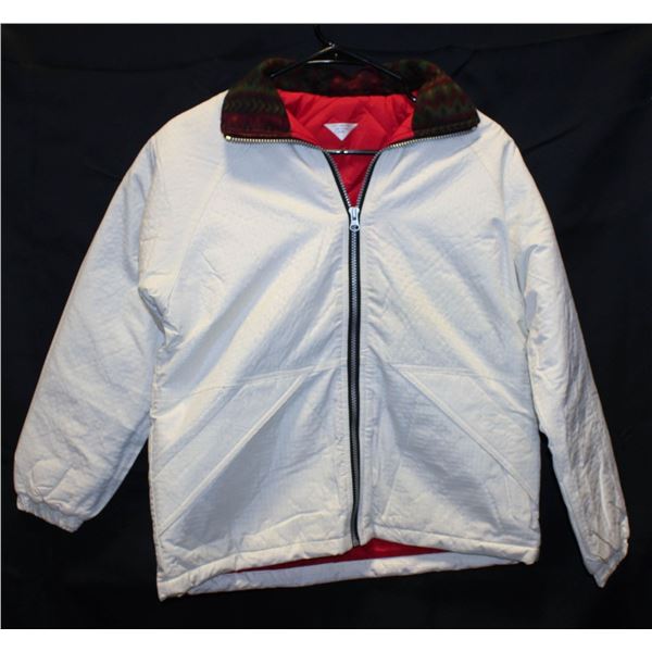 NEW WHITE INSULATED JACKET RED/GREEN COLLAR S