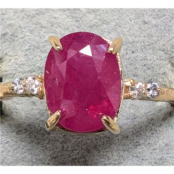 BZ2107-19E 10K RUBY 3.5CT & LAB DIAMOND RING
