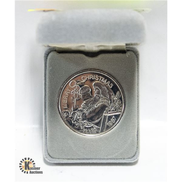 1987 1 OZ. FINE SILVER MERRY CHRISTMAS MEDALLION