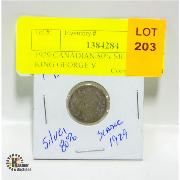 1929 CANADIAN 80% SILVER 10 CENT KING GEORGE V