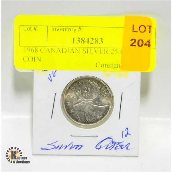 1968 CANADIAN SILVER 25 CENT COIN