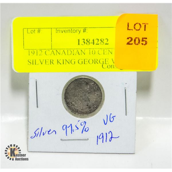 1912 CANADIAN 10 CENT 97.5% SILVER KING GEORGE V
