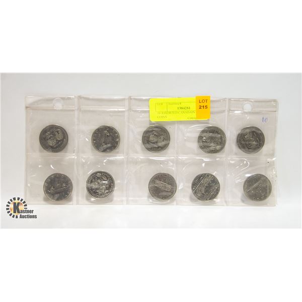 10 ASSORTED CANADAIN DOLLAR COINS