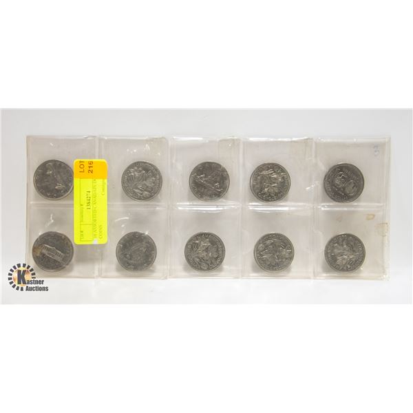10 ASSORTED CANADAIN DOLLAR COINS