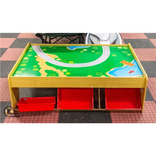 NEWLY ASSEMBLED KIDS TRAIN TABLE WITH STORAGE