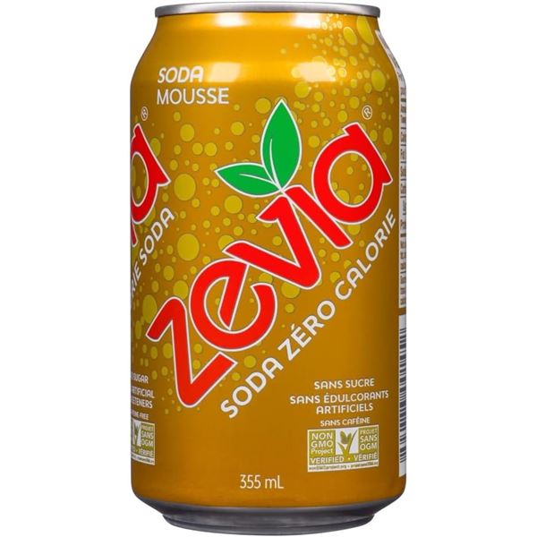 NEW 24 PACK ZEVIA CREAM SODA - 355ML CANS