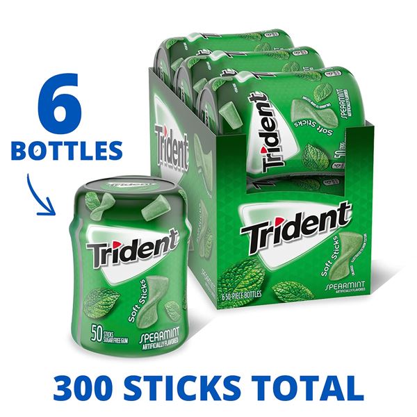 NEW TRIDENT SPEARMINT GUM 6 X 50 PIECES BB 7/25